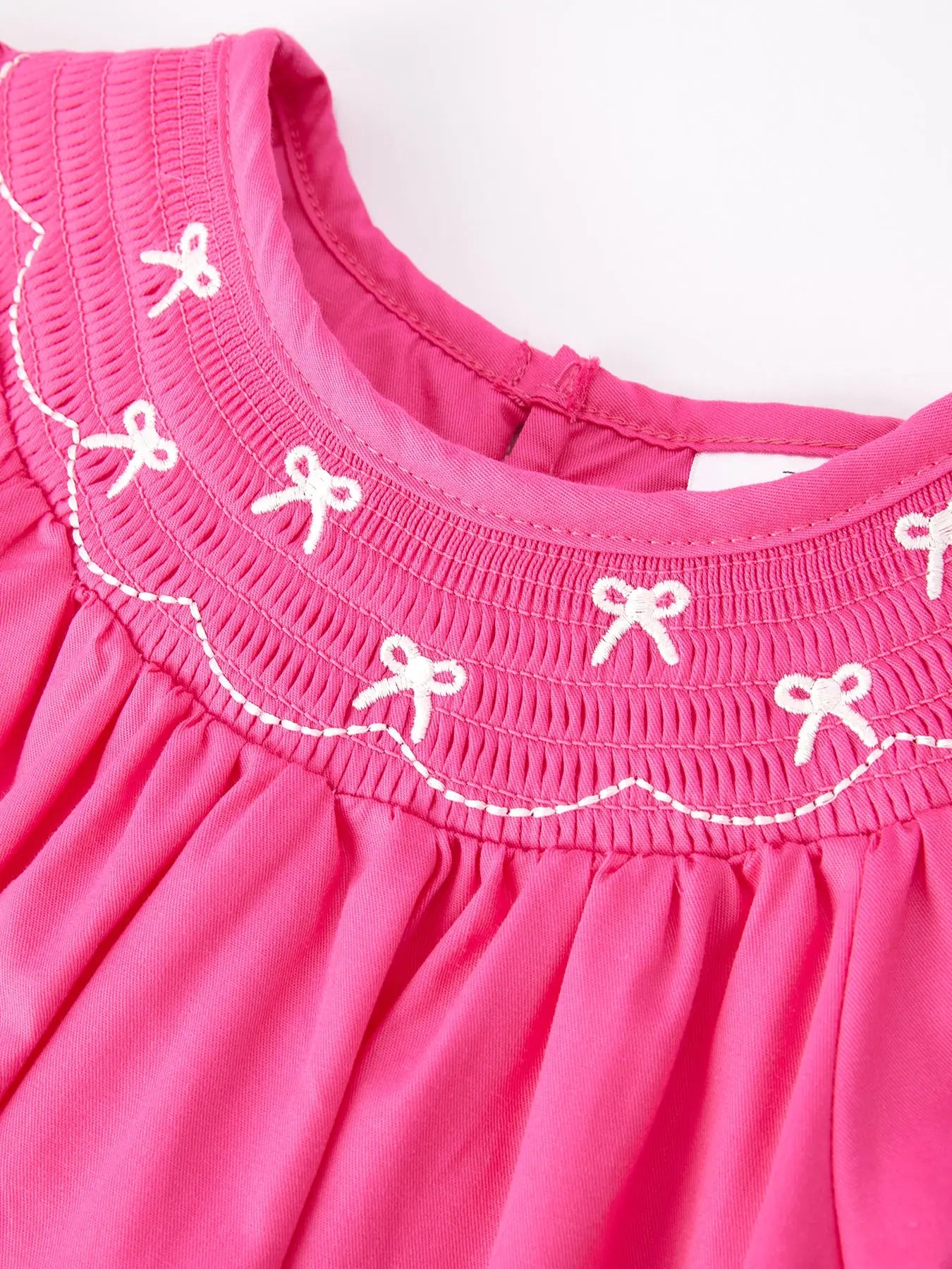 Girls Bow Smocking Embroidery Hot Pink Romper