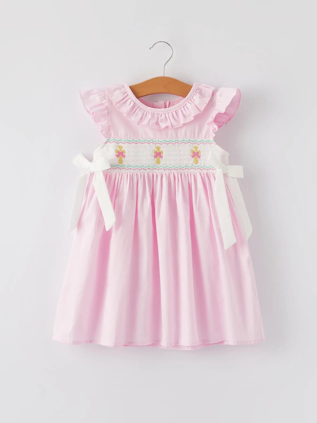 Smocking Easter Embroidered Ruffles Girls Pink Dress